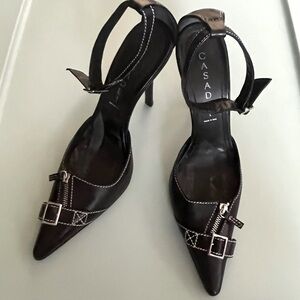 CASADEI Pellame Ankle Strap Stilettos w Zipper Detail Excellent Condition Sz 6.5